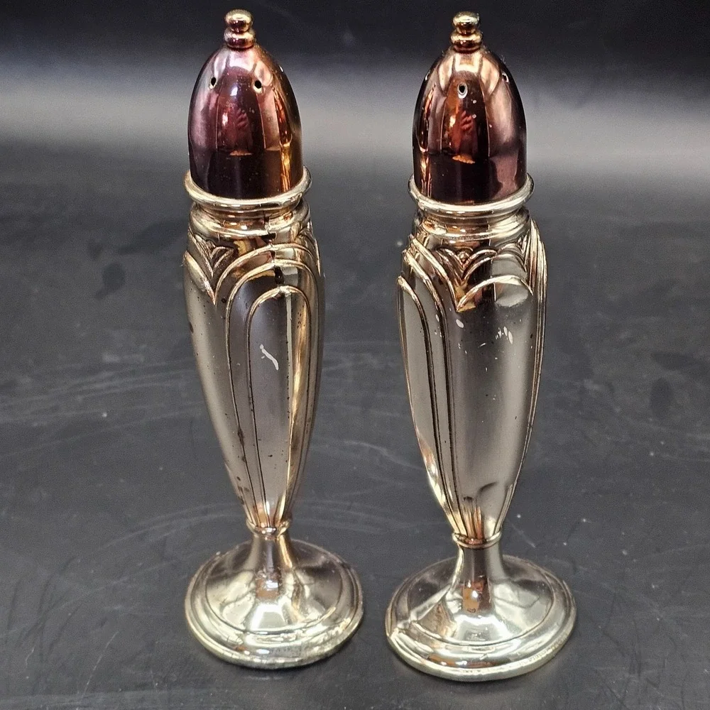 Oneida Salt Pepper Shakers Stamped Weighted 5.5in